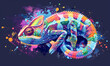 abstract illustration of a chameleon in childish style, logo for t-shirt print 