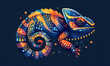 abstract illustration of a chameleon in childish style, logo for t-shirt print