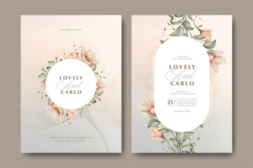 Wall Mural - creamy wedding card template with floral design