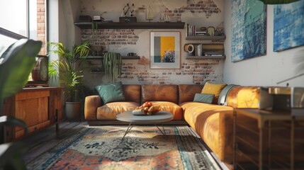 Wall Mural - Interior Render. Modern Loft Style Living Room Design in Industrial Setting