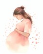 © tohceenilas - A beautiful watercolor painting of a pregnant woman with a pink dress