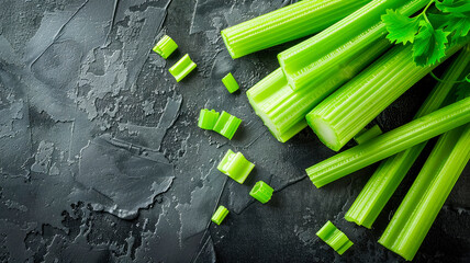 Wall Mural - celery stalks on the table. Selective focus.