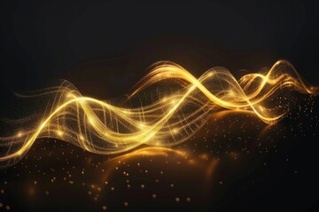 Wall Mural - Glow Line. Abstract Light Effect Design with Gold Swirl on Black Background