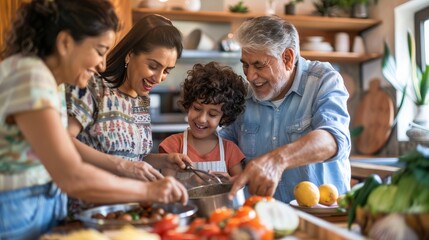 content hispanic family sharing laughter and stories while cooking