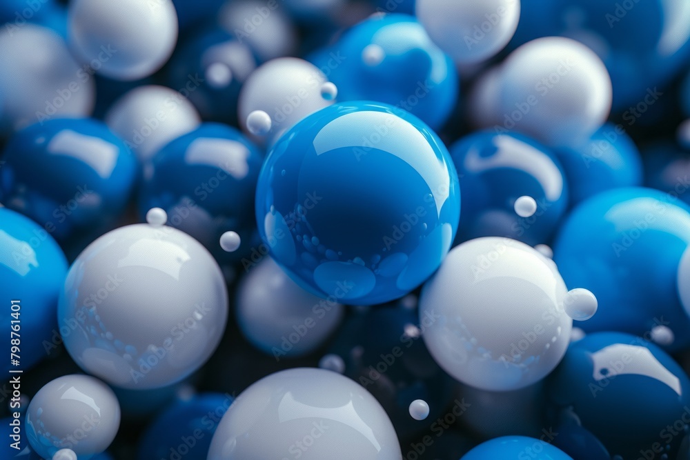 3D rendering of a blue and white abstract background with spheres of ...