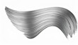 Twisted 3d rendering shape, metallic silver brush stroke isolated on white background; abstract artwork for hand drawn
