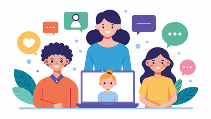 Wall Mural - An online forum serves as a safe space for parents of neurodivergent children to share their personal stories and connect with others who face similar. Vector illustration