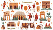 Ancient Rome Empire symbols and characters set vect