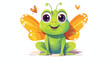 Cute frog with butterfly on head. Funny happy kawai
