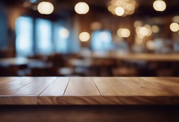 Wall Mural - space platform tone defocused Vintage blurry wooden table interior Empty restaurant