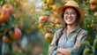 © Jirut - a smart 30's Japanese smart female farmer under straw hat standing in her Apple farm garden ,in the moment when her face look happy and laughing