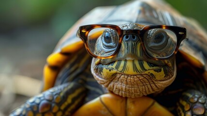 Wall Mural - funny turtle with big glasses, Generative AI,