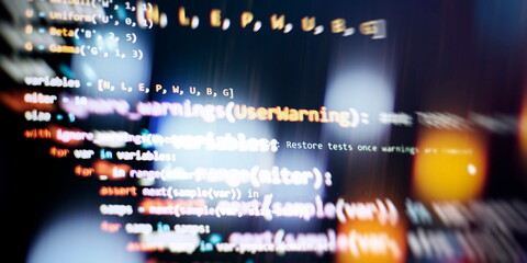 Cyber space concept. programming code on computer screen , abstract screen of software developer. Computer script.