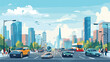 Daily big city life with buildings citizens traffic