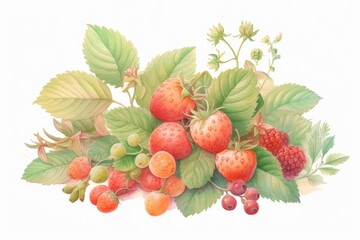 berry fruit watercolor, colorful berry fruit watercolor