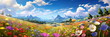 Vibrant meadow filled with an array of wildflowers, creating a cheerful and colorful springtime backdrop.