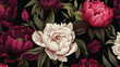 Beautiful floral seamless pattern with vinous peoni