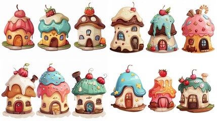 Wall Mural - cute fairytale cartoon house clipart isolated on white background, pudding cake hut, Generative Ai	
