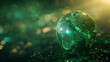 A bright green globe shining on a serene green background. AI.
