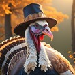 Wild eastern male tom turkey wearing a pilgrim's hat outdoors with a shallow depth of field