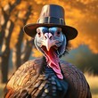 Wild eastern male tom turkey wearing a pilgrim's hat outdoors with a shallow depth of field