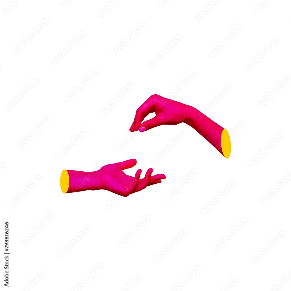 Hot pink female hand making a gesture like handing the object to ...