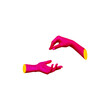 Hot pink female hand making a gesture like handing the object to outstretched hand isolated on white background. Handover. 3d creative trendy collage in magazine style. Contemporary art. Modern design