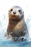 Fototapeta  - A cute seal popping its head out of the water