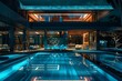 Luxury Expensive Fitness Retreat on Dark Background. Sleek and Modern Design Wellness Resort.