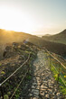 Beautiful hiking trial on Sao Lourenco in Madeira, Portugal at sunrise.