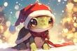 cartoon turtle wearing a christmas hat in winter