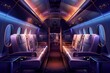 © KP - Luxury Expensive Private Jet Interior on Dark Background. Sleek and Modern Design VIP Aircraft Cabin.