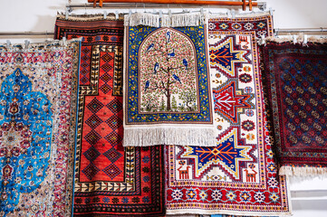 Poster - handmade vintage oriental Asian carpets on the market in Uzbekistan