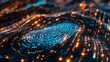 Digital fingerprint in electric blue with data streams