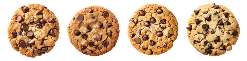 Wall Mural - Collection set of chocolate chip cookies isolated on transparent background