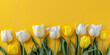 Bouquet of yellow tulips flower on orange background 