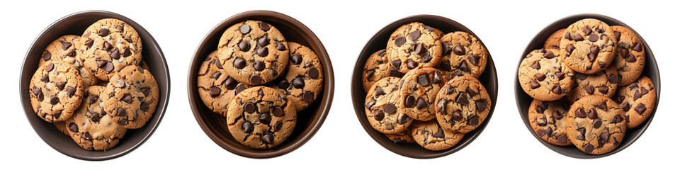Wall Mural - chocolate chip cookies on bowl top view isolated