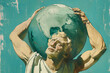 painting of atlas, the titan, holds the celestial globe, Gods, God of the greek mythology and religion