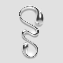 Wall Mural - 3d letter I melting liquid metal style. Abstract fluid droplet shape, glossy smooth shiny reflective surface with metallic chrome or silver gradient. Isolated vector letter for y2k style font design