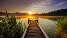 Lakeside Pier With Beautiful Sunrise View
