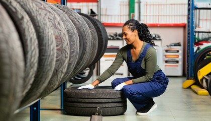 Mechanic changes new car tires in auto repair shop