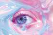 the all seeing eye of the godess of conspiracy, pink and blue slime, abstract and surreal wallpaper artwork