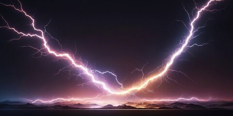Wall Mural - flash of lightning on dark background, banner design. thunderstorm