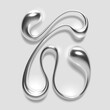 3D melted liquid metal letter K, English alphabet, with glossy reflective surface, abstract fluid droplet shape, silver chrome gradient. Isolated vector letter for modern Y2K font design