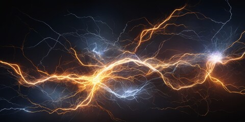 Wall Mural - flash of lightning on dark background, banner design. thunderstorm