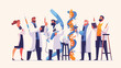 Group of scientists or researchers in lab coats hol