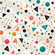 Confetti of shapes, varied palette, flat design, nonstop, white field ,  repeating pattern