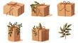Craft present box in brown paper. Holiday gift in e