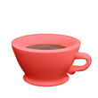 Vector realistic 3D illustration of a red porcelain cup with tea isolated from the background. Homemade mug with coffee. Volumetric clip art of crockery