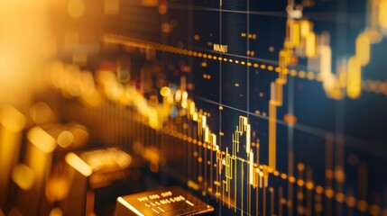 Fototapete - A close-up of a gold price chart displayed on a computer screen, showing fluctuations and trends.